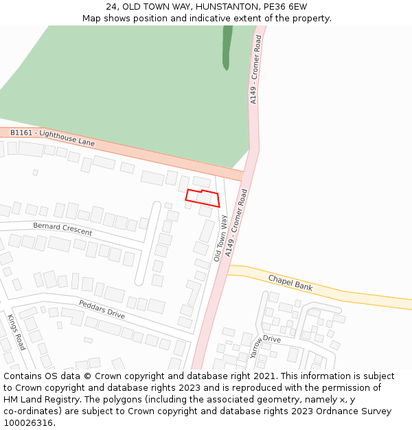 24, OLD TOWN WAY, HUNSTANTON, PE36 6EW: Location map and indicative extent of plot