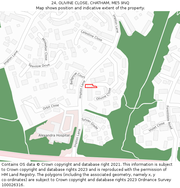 24, OLIVINE CLOSE, CHATHAM, ME5 9NQ: Location map and indicative extent of plot