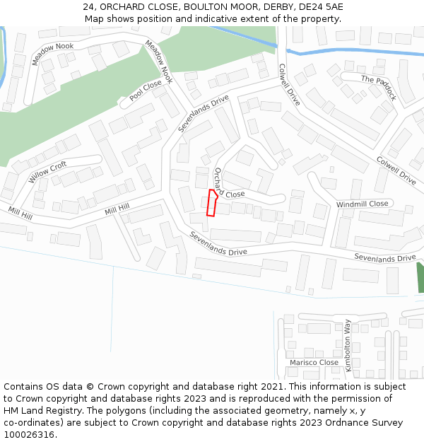 24, ORCHARD CLOSE, BOULTON MOOR, DERBY, DE24 5AE: Location map and indicative extent of plot