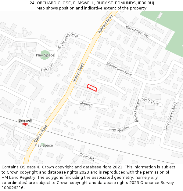 24, ORCHARD CLOSE, ELMSWELL, BURY ST. EDMUNDS, IP30 9UJ: Location map and indicative extent of plot