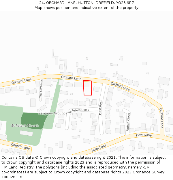 24, ORCHARD LANE, HUTTON, DRIFFIELD, YO25 9PZ: Location map and indicative extent of plot
