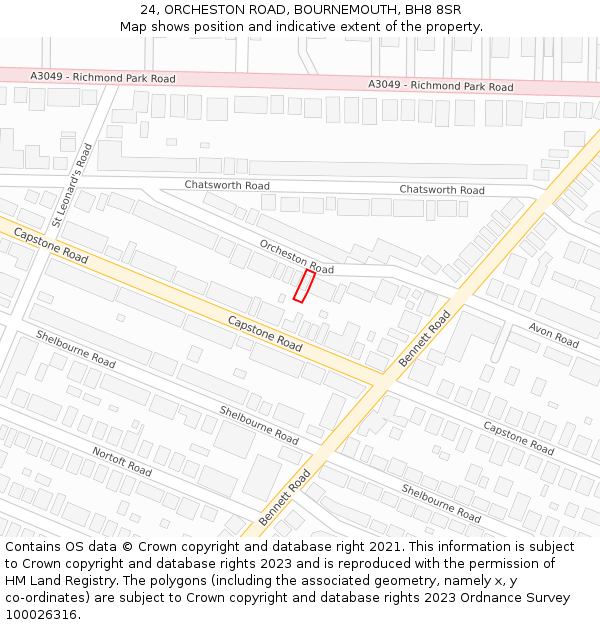 24, ORCHESTON ROAD, BOURNEMOUTH, BH8 8SR: Location map and indicative extent of plot