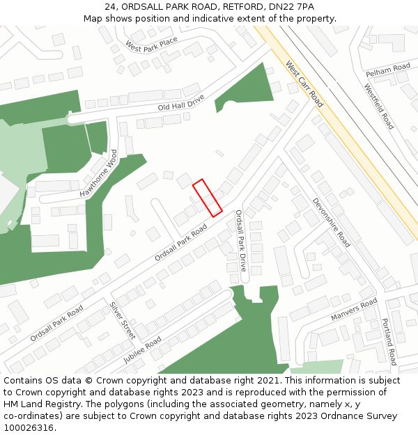 24, ORDSALL PARK ROAD, RETFORD, DN22 7PA: Location map and indicative extent of plot