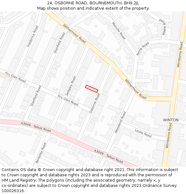 24, OSBORNE ROAD, BOURNEMOUTH, BH9 2JL: Location map and indicative extent of plot