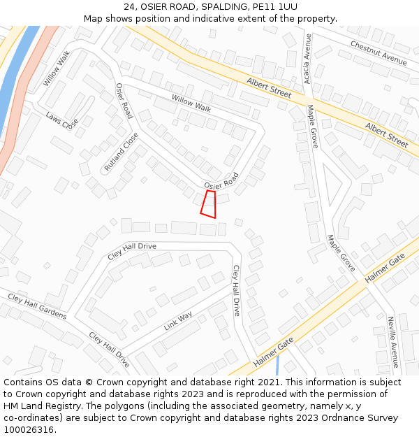 24, OSIER ROAD, SPALDING, PE11 1UU: Location map and indicative extent of plot