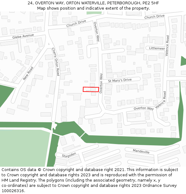 24, OVERTON WAY, ORTON WATERVILLE, PETERBOROUGH, PE2 5HF: Location map and indicative extent of plot