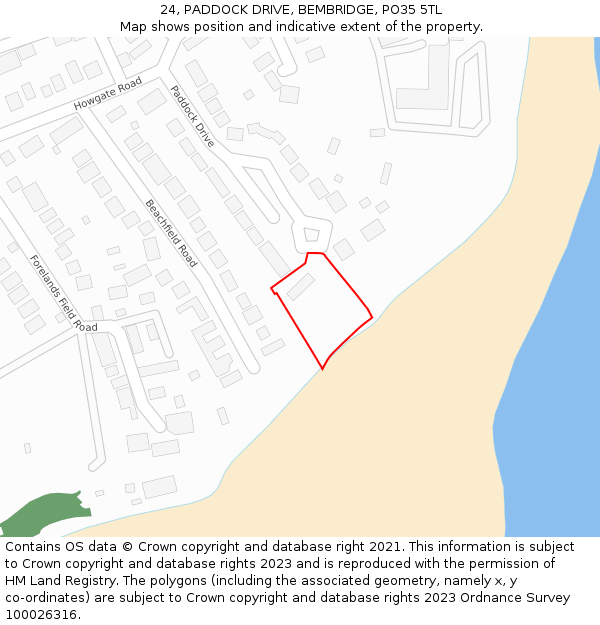24, PADDOCK DRIVE, BEMBRIDGE, PO35 5TL: Location map and indicative extent of plot