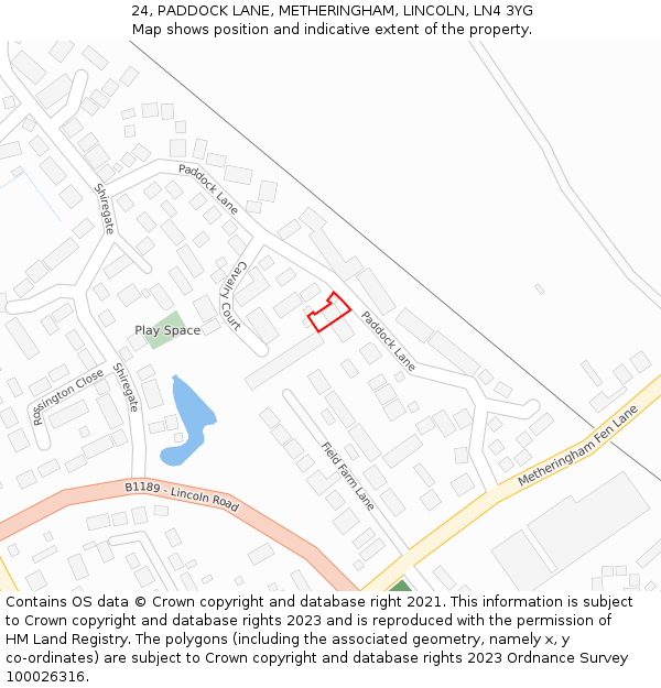 24, PADDOCK LANE, METHERINGHAM, LINCOLN, LN4 3YG: Location map and indicative extent of plot