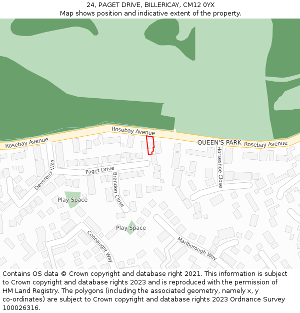 24, PAGET DRIVE, BILLERICAY, CM12 0YX: Location map and indicative extent of plot