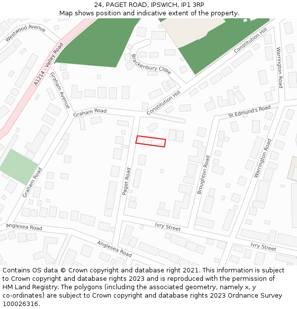 24, PAGET ROAD, IPSWICH, IP1 3RP: Location map and indicative extent of plot