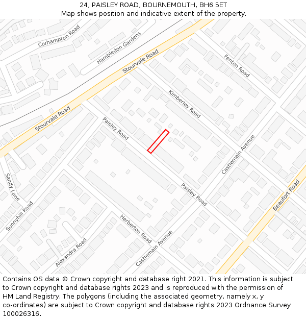 24, PAISLEY ROAD, BOURNEMOUTH, BH6 5ET: Location map and indicative extent of plot