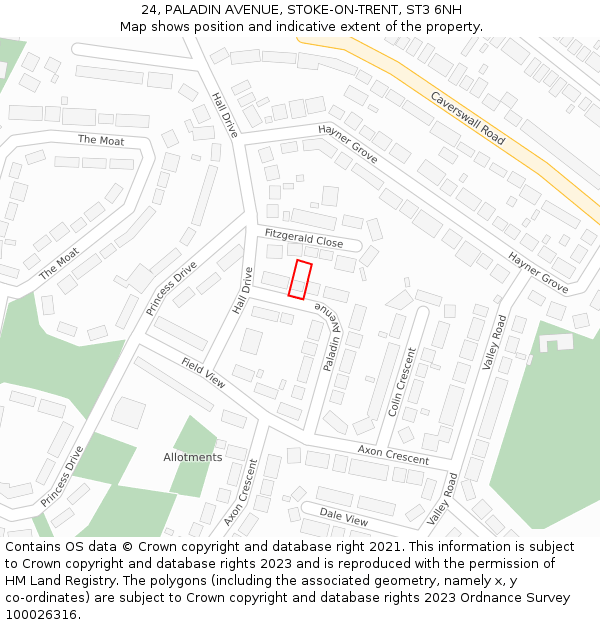 24, PALADIN AVENUE, STOKE-ON-TRENT, ST3 6NH: Location map and indicative extent of plot