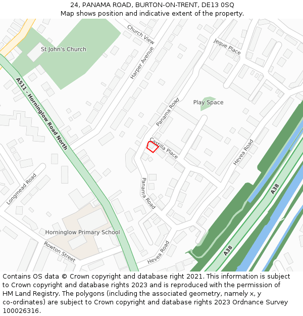 24, PANAMA ROAD, BURTON-ON-TRENT, DE13 0SQ: Location map and indicative extent of plot
