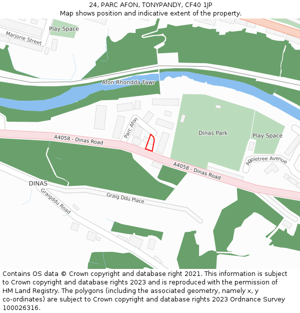 24, PARC AFON, TONYPANDY, CF40 1JP: Location map and indicative extent of plot