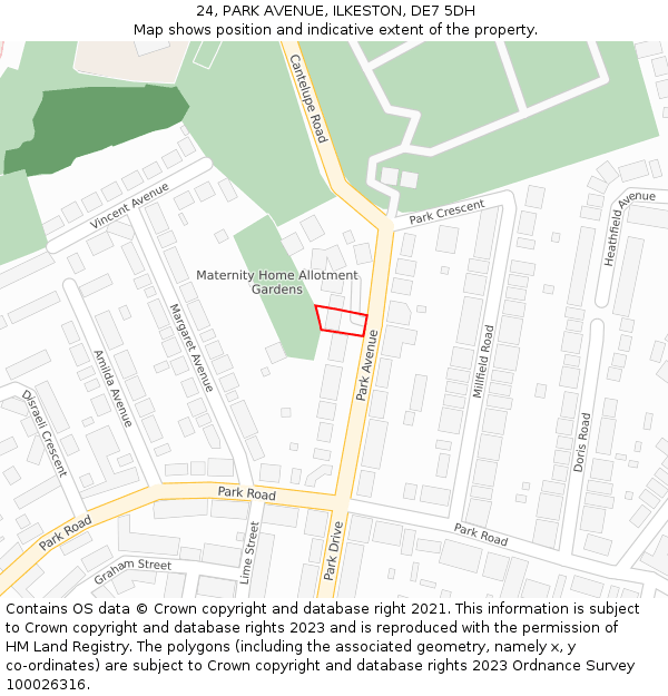 24, PARK AVENUE, ILKESTON, DE7 5DH: Location map and indicative extent of plot