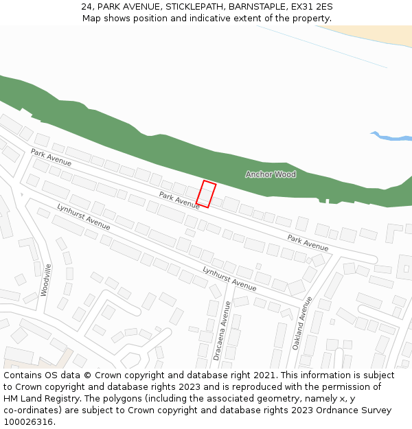 24, PARK AVENUE, STICKLEPATH, BARNSTAPLE, EX31 2ES: Location map and indicative extent of plot