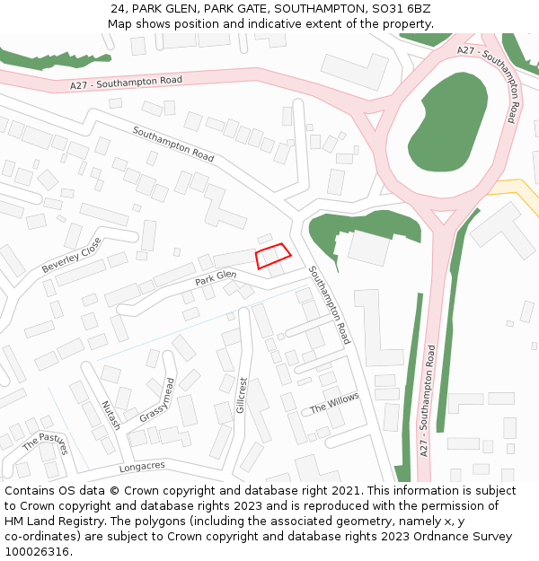 24, PARK GLEN, PARK GATE, SOUTHAMPTON, SO31 6BZ: Location map and indicative extent of plot