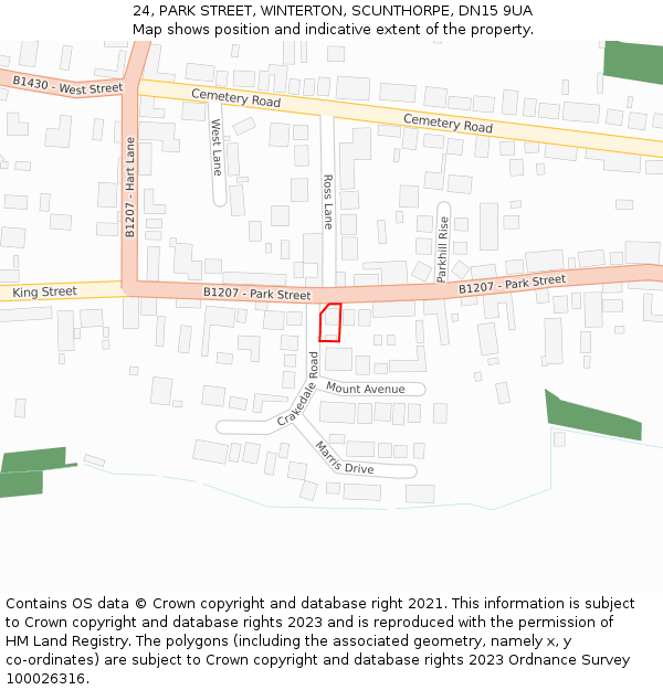 24, PARK STREET, WINTERTON, SCUNTHORPE, DN15 9UA: Location map and indicative extent of plot