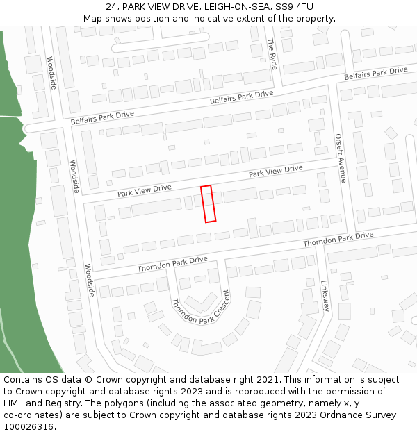 24, PARK VIEW DRIVE, LEIGH-ON-SEA, SS9 4TU: Location map and indicative extent of plot
