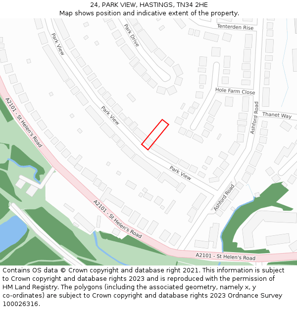 24, PARK VIEW, HASTINGS, TN34 2HE: Location map and indicative extent of plot