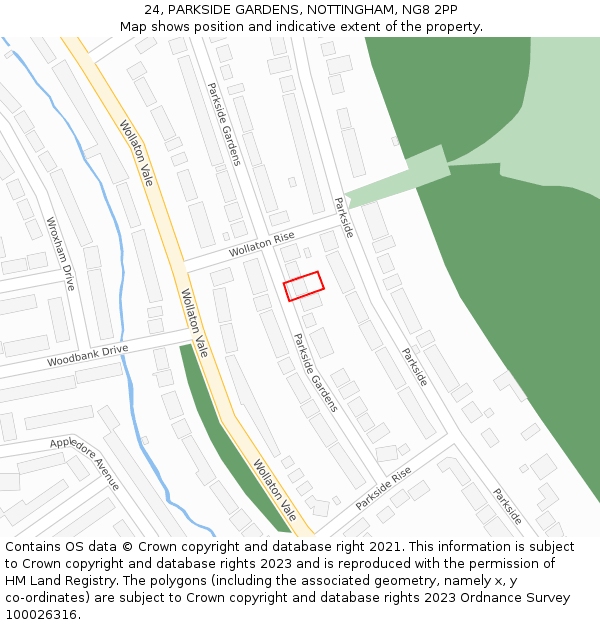24, PARKSIDE GARDENS, NOTTINGHAM, NG8 2PP: Location map and indicative extent of plot