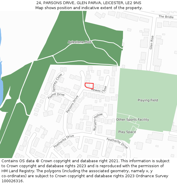 24, PARSONS DRIVE, GLEN PARVA, LEICESTER, LE2 9NS: Location map and indicative extent of plot