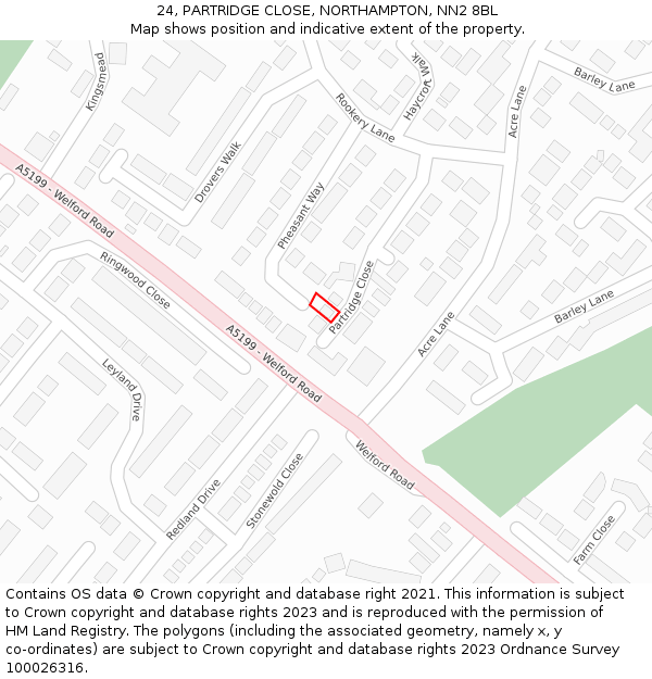 24, PARTRIDGE CLOSE, NORTHAMPTON, NN2 8BL: Location map and indicative extent of plot