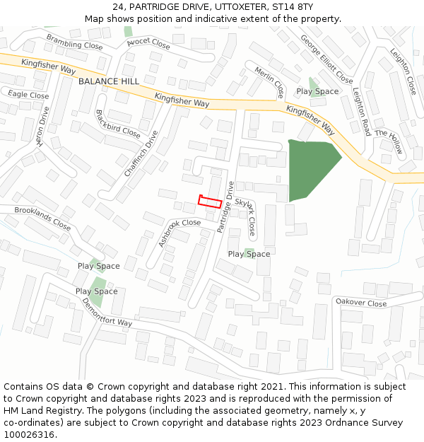 24, PARTRIDGE DRIVE, UTTOXETER, ST14 8TY: Location map and indicative extent of plot