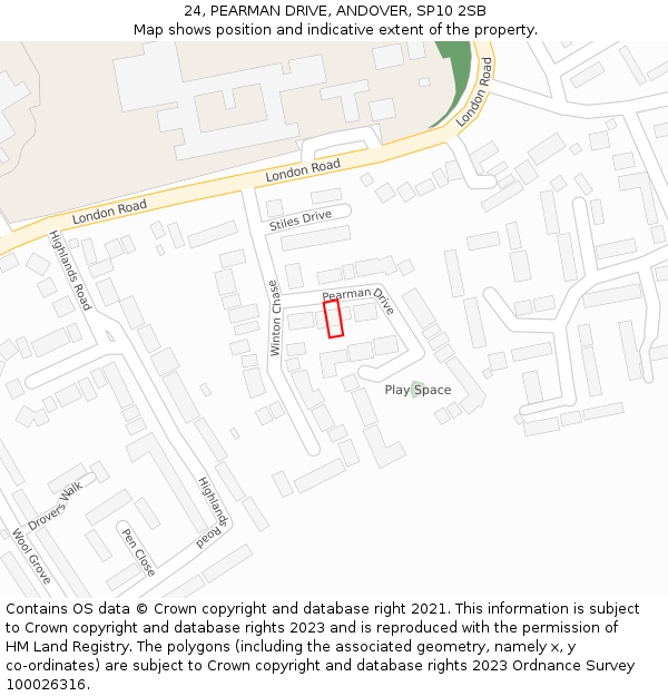 24, PEARMAN DRIVE, ANDOVER, SP10 2SB: Location map and indicative extent of plot