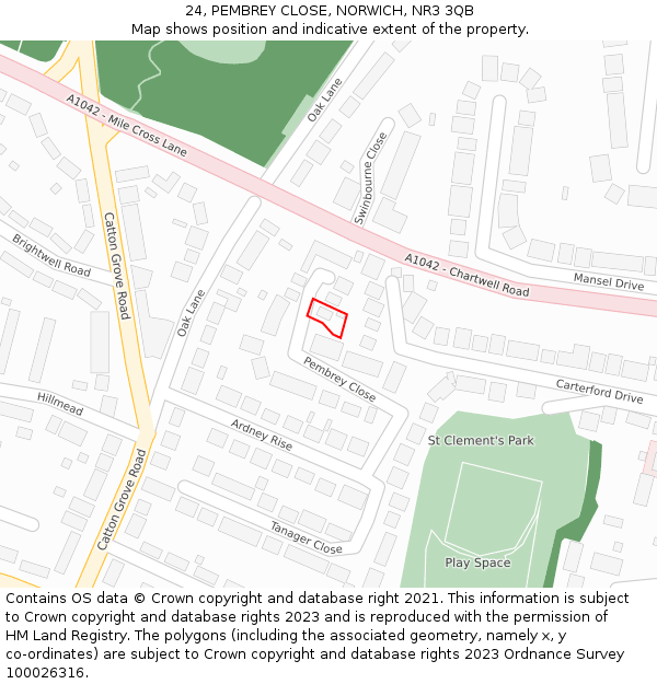 24, PEMBREY CLOSE, NORWICH, NR3 3QB: Location map and indicative extent of plot