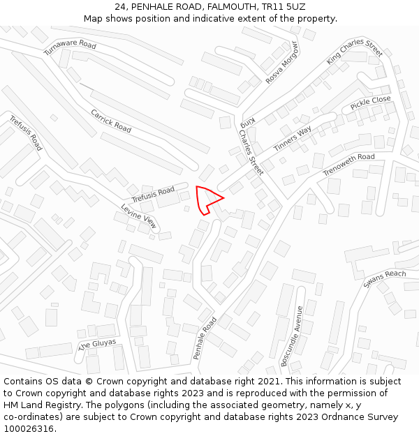 24, PENHALE ROAD, FALMOUTH, TR11 5UZ: Location map and indicative extent of plot