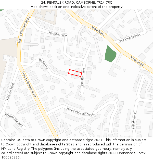 24, PENTALEK ROAD, CAMBORNE, TR14 7RQ: Location map and indicative extent of plot