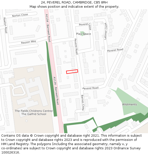 24, PEVEREL ROAD, CAMBRIDGE, CB5 8RH: Location map and indicative extent of plot