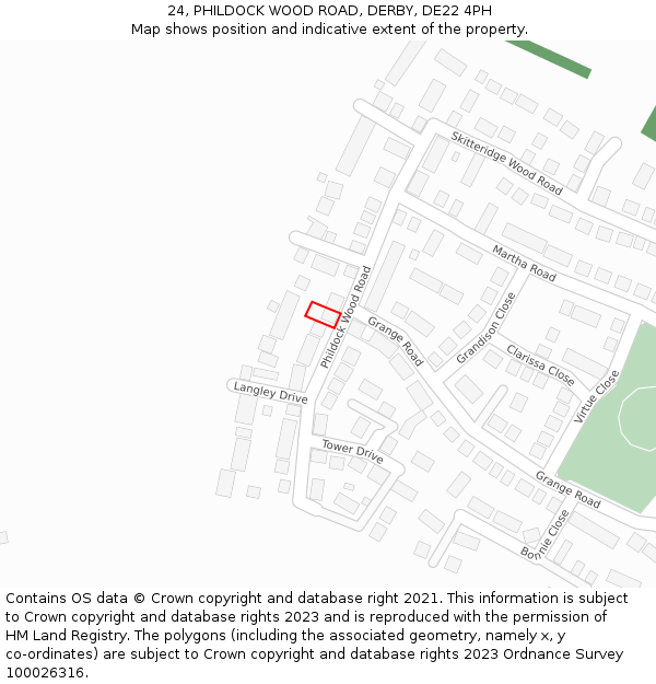 24, PHILDOCK WOOD ROAD, DERBY, DE22 4PH: Location map and indicative extent of plot