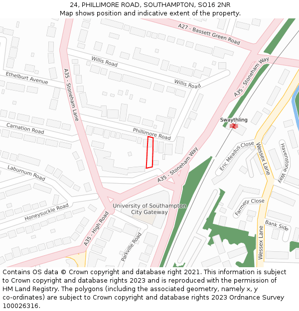 24, PHILLIMORE ROAD, SOUTHAMPTON, SO16 2NR: Location map and indicative extent of plot