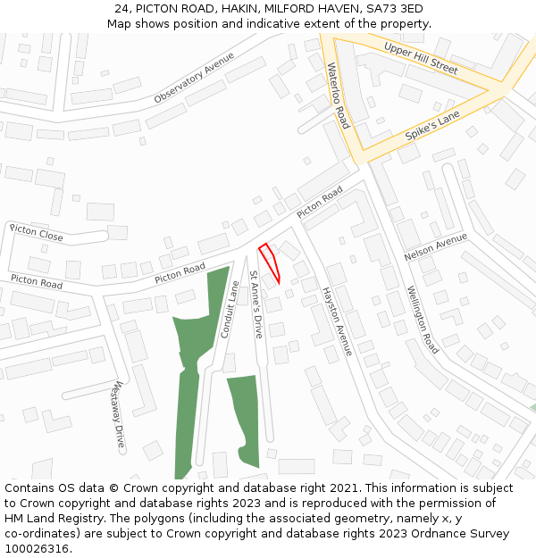 24, PICTON ROAD, HAKIN, MILFORD HAVEN, SA73 3ED: Location map and indicative extent of plot