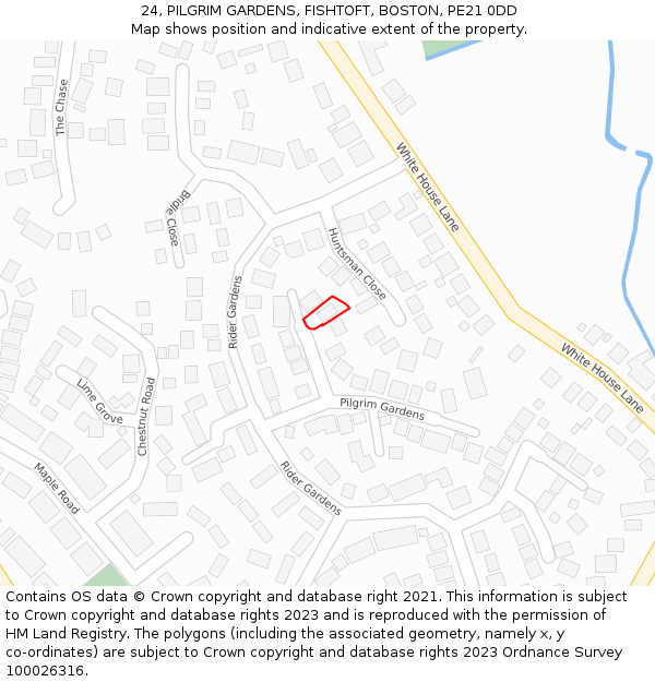 24, PILGRIM GARDENS, FISHTOFT, BOSTON, PE21 0DD: Location map and indicative extent of plot