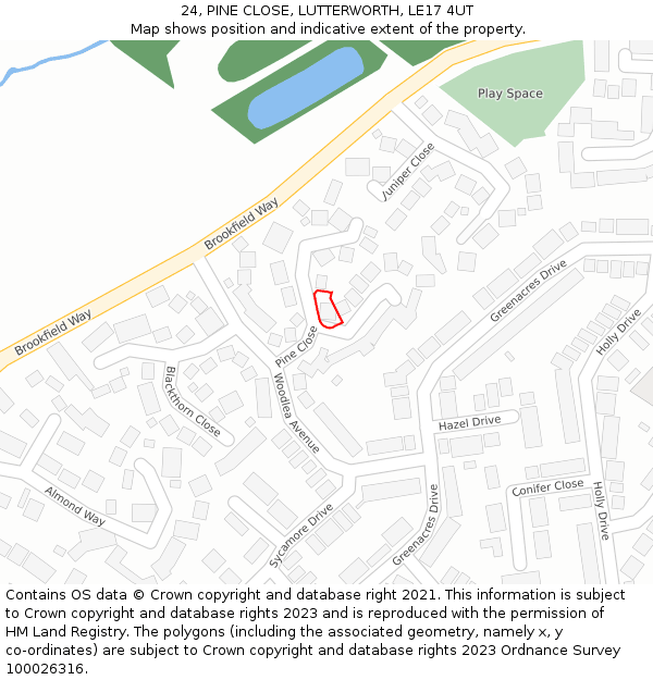 24, PINE CLOSE, LUTTERWORTH, LE17 4UT: Location map and indicative extent of plot