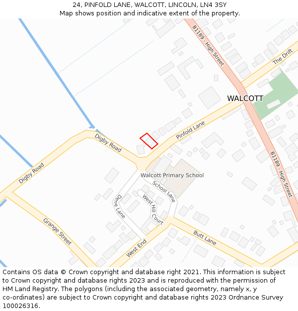 24, PINFOLD LANE, WALCOTT, LINCOLN, LN4 3SY: Location map and indicative extent of plot