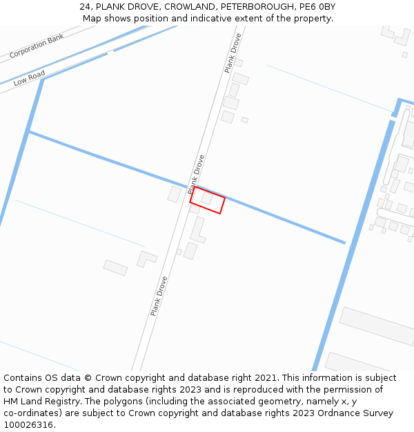 24, PLANK DROVE, CROWLAND, PETERBOROUGH, PE6 0BY: Location map and indicative extent of plot