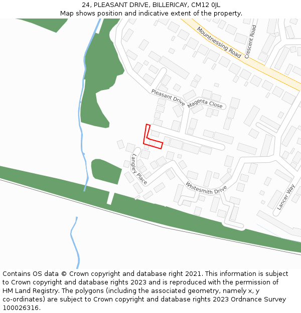 24, PLEASANT DRIVE, BILLERICAY, CM12 0JL: Location map and indicative extent of plot