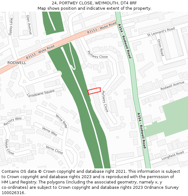 24, PORTWEY CLOSE, WEYMOUTH, DT4 8RF: Location map and indicative extent of plot