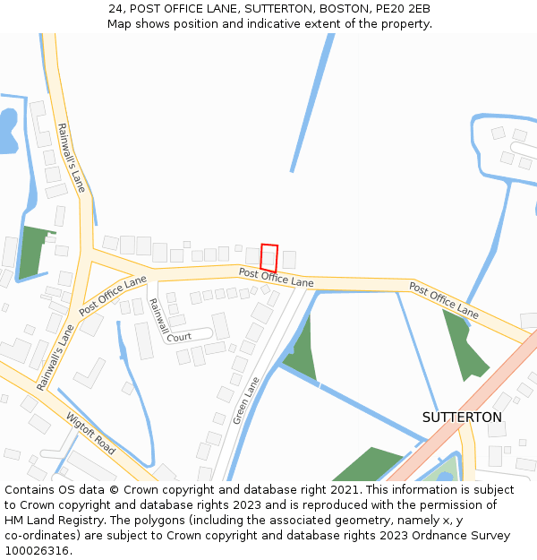 24, POST OFFICE LANE, SUTTERTON, BOSTON, PE20 2EB: Location map and indicative extent of plot