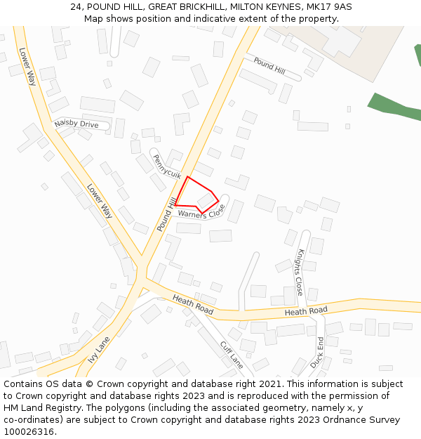 24, POUND HILL, GREAT BRICKHILL, MILTON KEYNES, MK17 9AS: Location map and indicative extent of plot