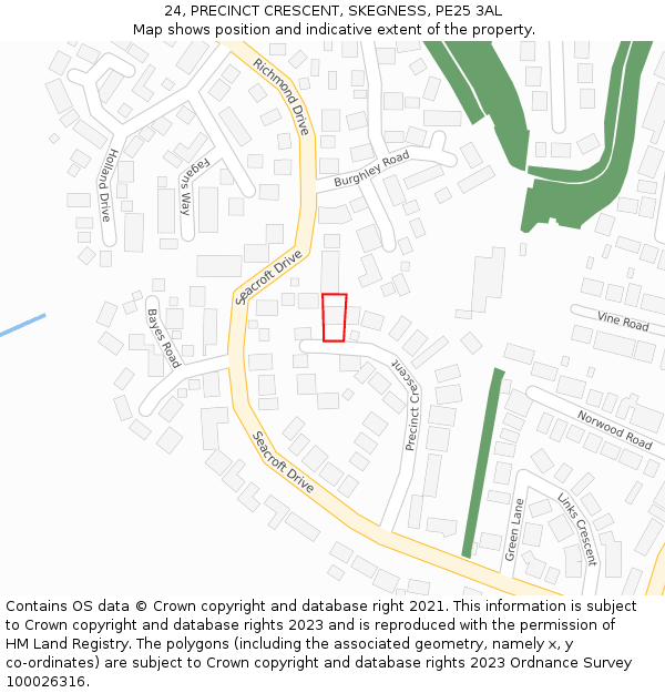 24, PRECINCT CRESCENT, SKEGNESS, PE25 3AL: Location map and indicative extent of plot