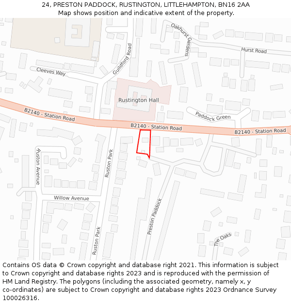 24, PRESTON PADDOCK, RUSTINGTON, LITTLEHAMPTON, BN16 2AA: Location map and indicative extent of plot