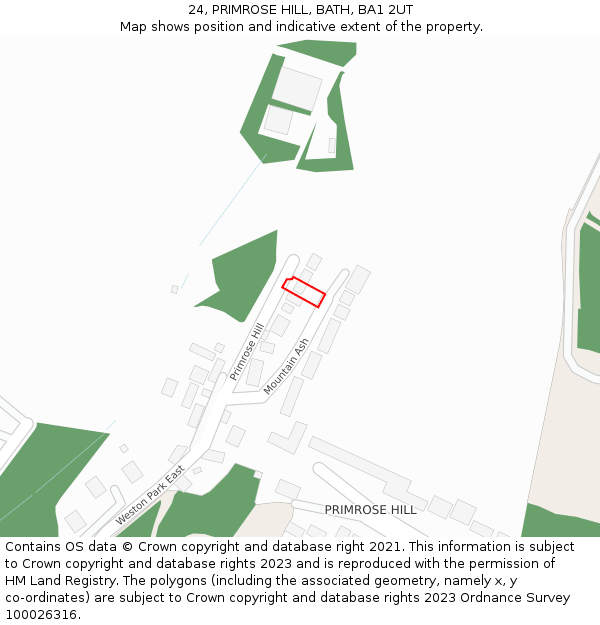 24, PRIMROSE HILL, BATH, BA1 2UT: Location map and indicative extent of plot