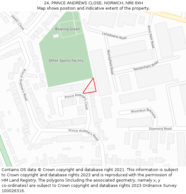24, PRINCE ANDREWS CLOSE, NORWICH, NR6 6XH: Location map and indicative extent of plot