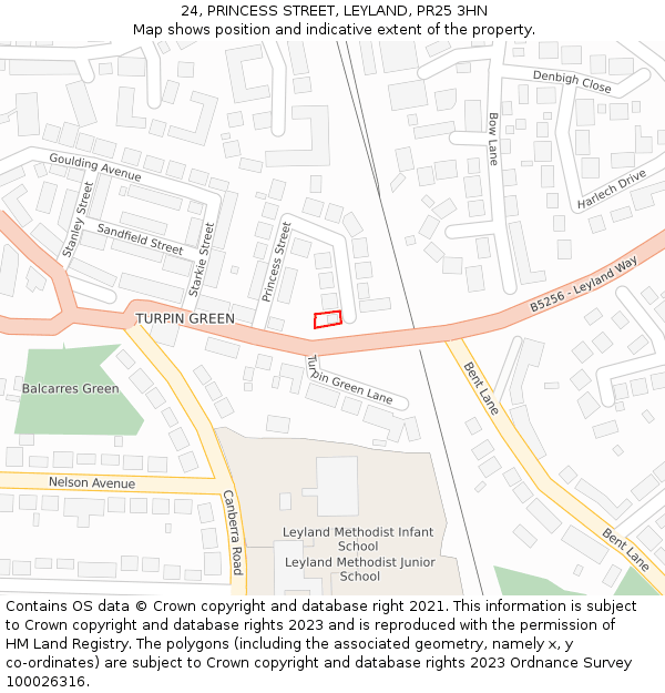 24, PRINCESS STREET, LEYLAND, PR25 3HN: Location map and indicative extent of plot