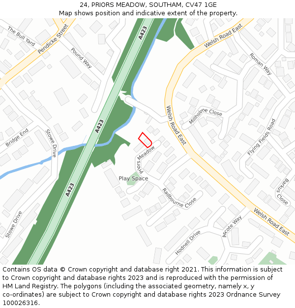24, PRIORS MEADOW, SOUTHAM, CV47 1GE: Location map and indicative extent of plot